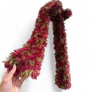 Multicoloured pink red green eyelash knit fuzzy scarf
